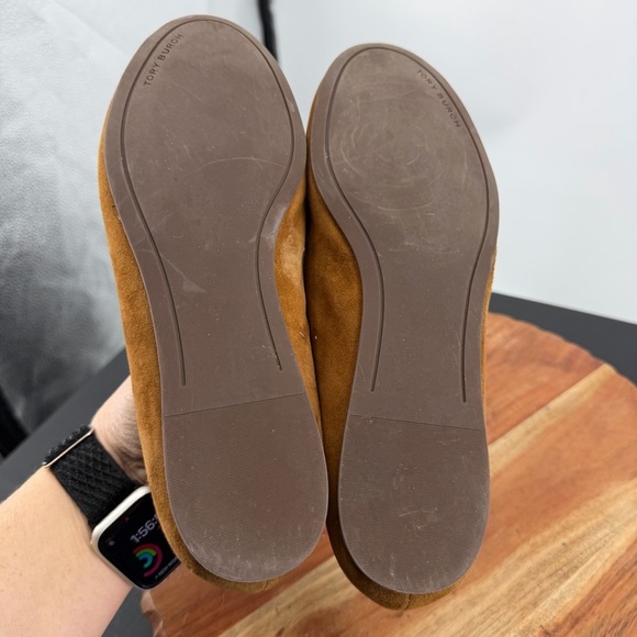 TORY BURCH Ruby Smoking Slippers cognac tan suede sz 8 flats - Picture 8 of 8